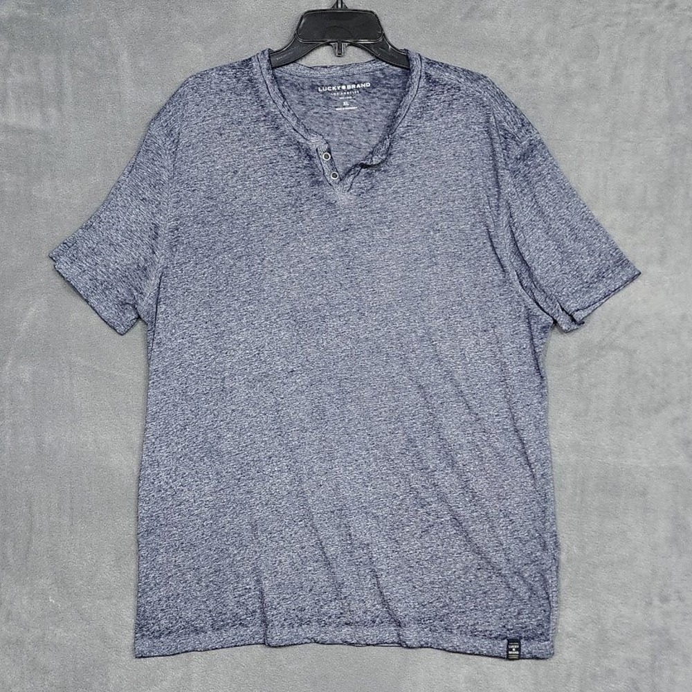 Lucky Brand Thin Burnout T-Shirt Blue‎ Short Sleeve Henley XL Casual
